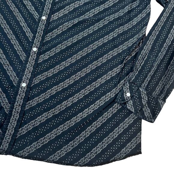 Black and Gray Printed Western Pearl Snap Shirt Lane Vintage XL - Picture 2 of 7